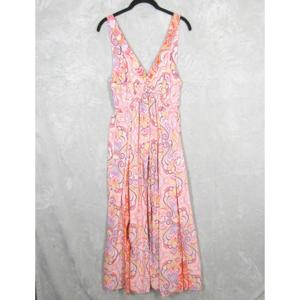 Anthropologie Maxi Dress Womens Medium Pink Paisley Floral Button Front Smocked
